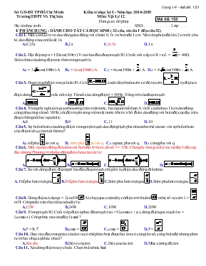 Kiểm tra học kỳ I - Năm học 2014 - 2015 Trường THPT Võ Thị Sáu Môn Vật Lý 12